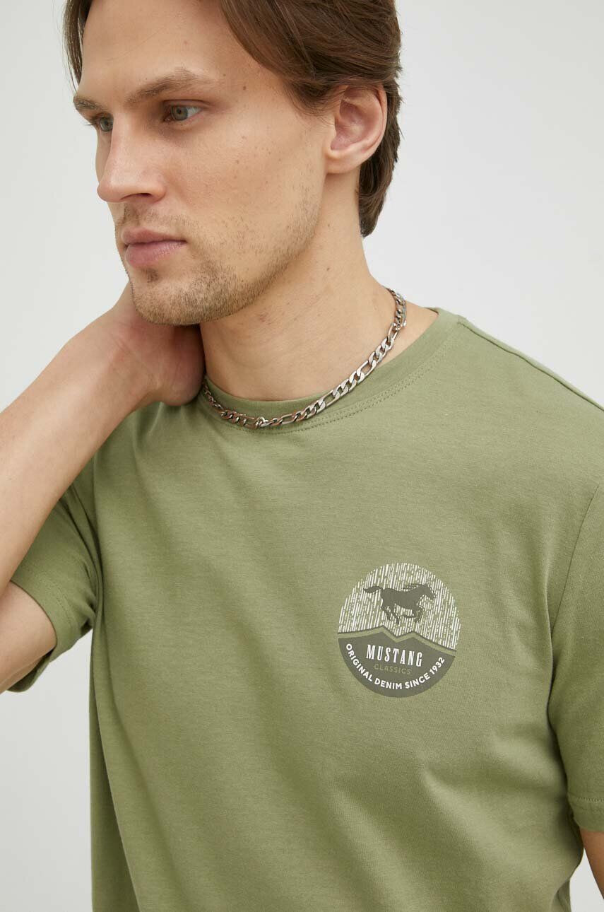 Mustang tricou din bumbac culoarea verde cu imprimeu - Pled.ro