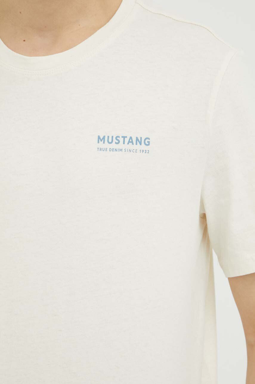 Mustang tricou din bumbac culoarea bej cu imprimeu - Pled.ro