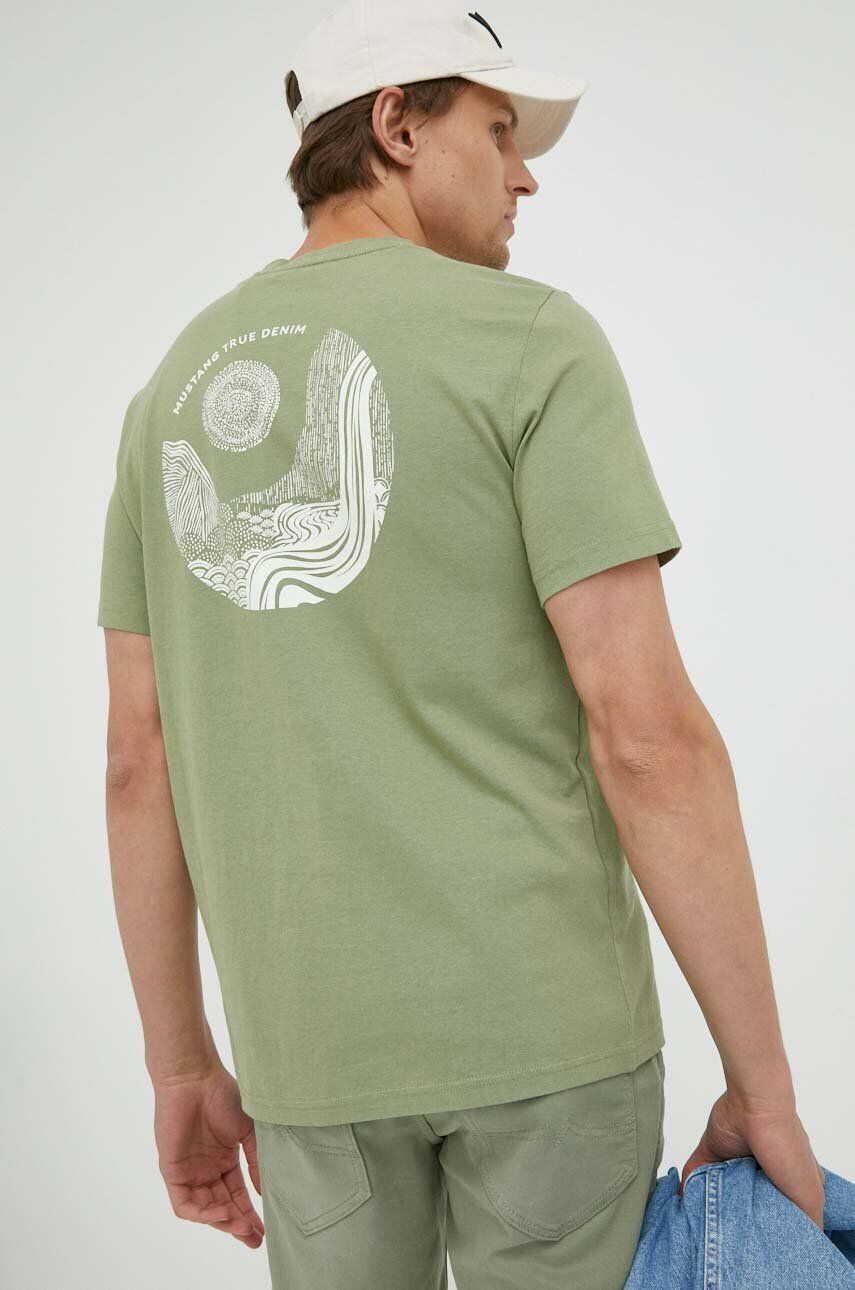 Mustang tricou din bumbac culoarea verde cu imprimeu - Pled.ro