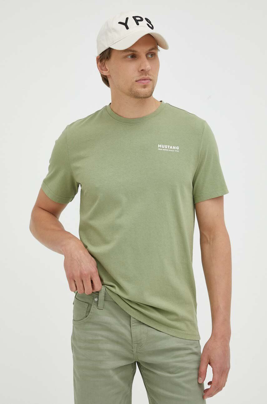 Mustang tricou din bumbac culoarea verde cu imprimeu - Pled.ro