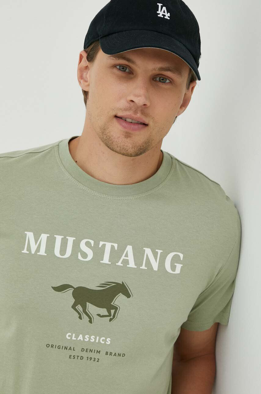 Mustang tricou din bumbac culoarea verde cu imprimeu - Pled.ro