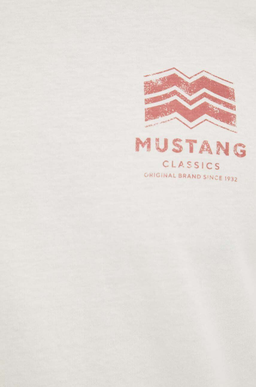 Mustang tricou din bumbac culoarea bej cu imprimeu - Pled.ro