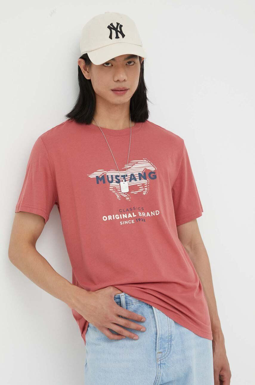 Mustang tricou din bumbac culoarea rosu cu imprimeu - Pled.ro