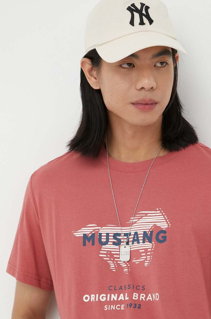 Mustang tricou din bumbac culoarea rosu cu imprimeu - Pled.ro