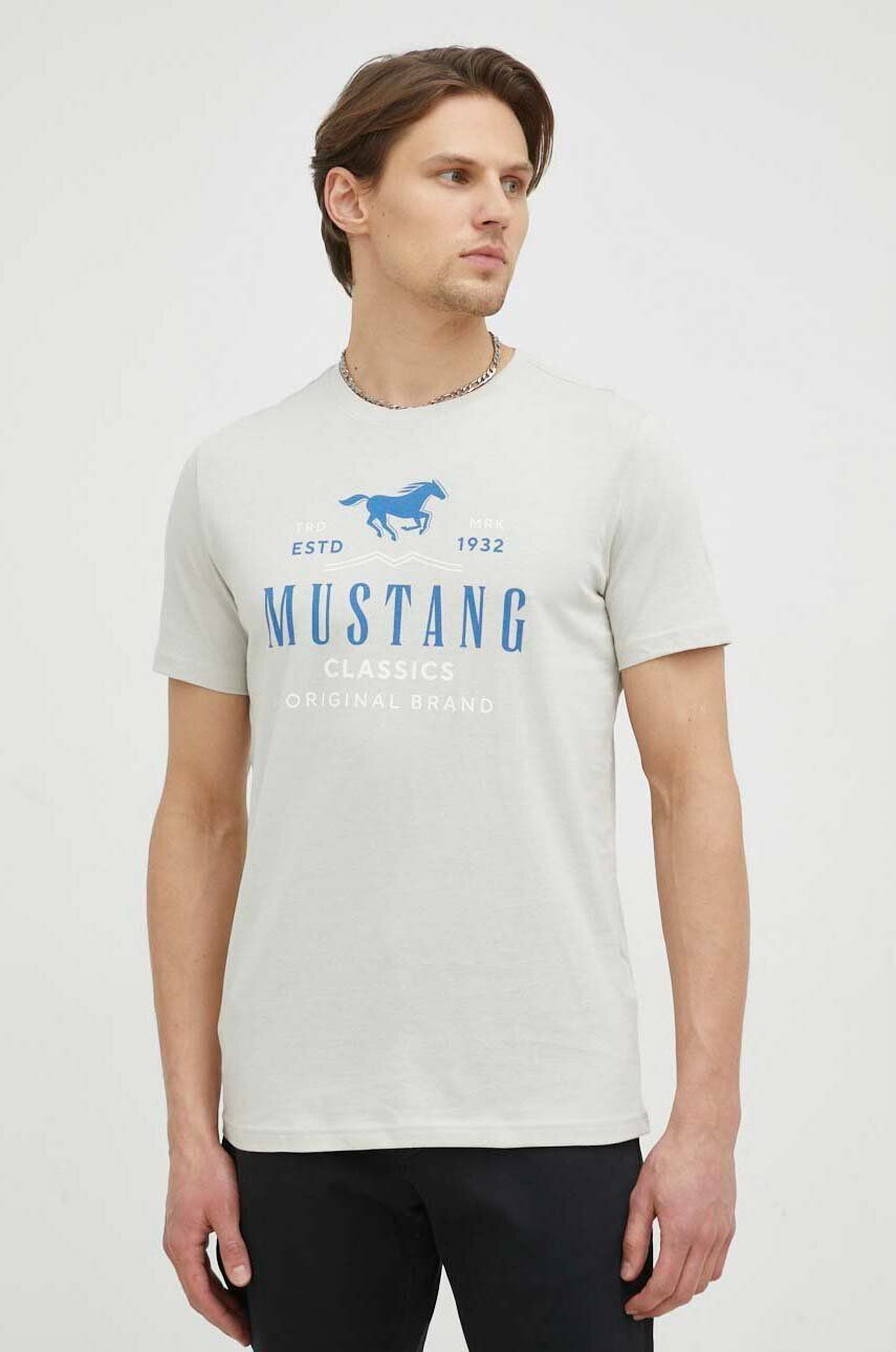 Mustang tricou din bumbac Style Alex C Print culoarea gri cu imprimeu - Pled.ro