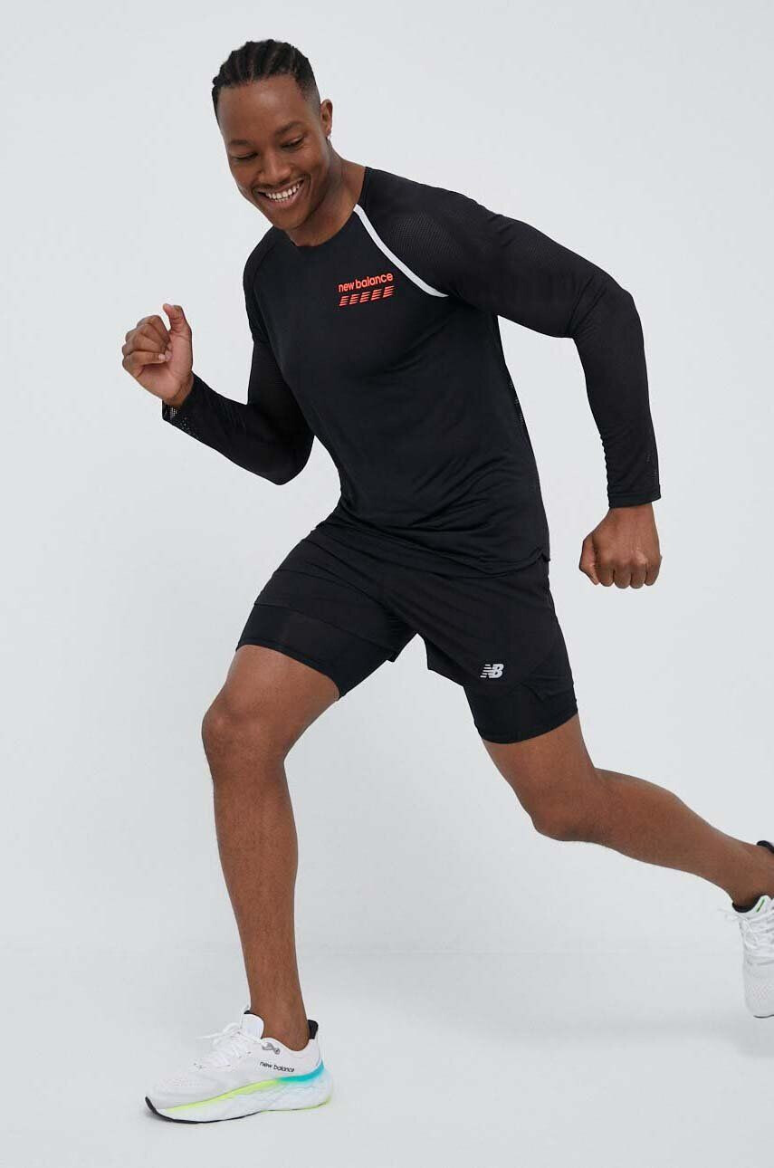 New Balance longsleeve pentru alergare Accelerate Pacer culoarea negru cu imprimeu - Pled.ro