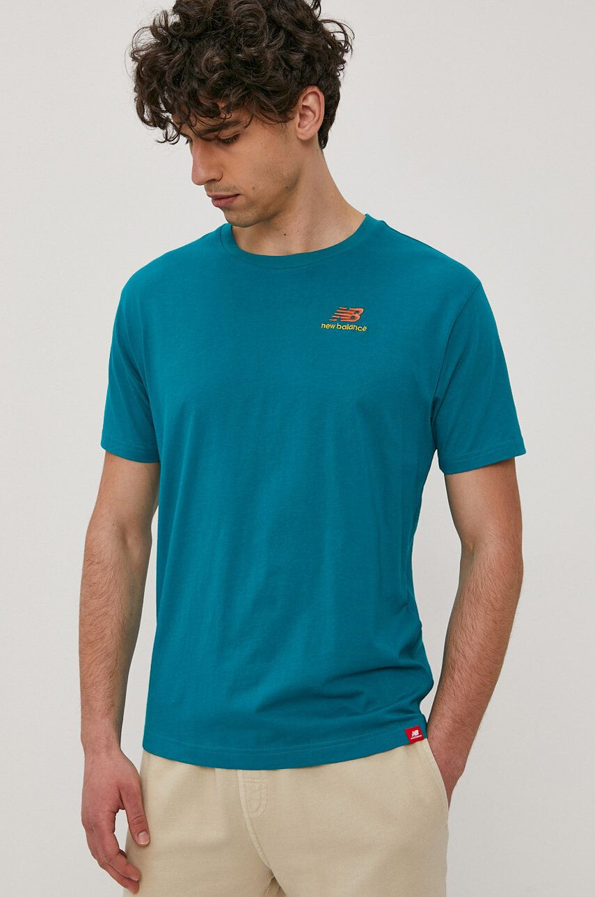 New Balance tricou barbati culoarea alb cu imprimeu - Pled.ro