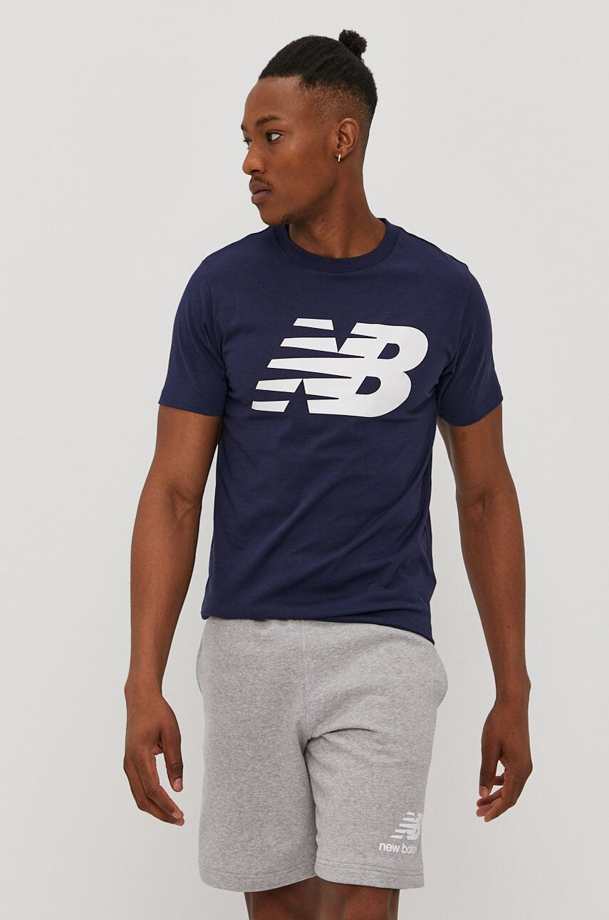 New Balance Tricou MT03919PGM bărbați culoarea albastru marin cu imprimeu - Pled.ro