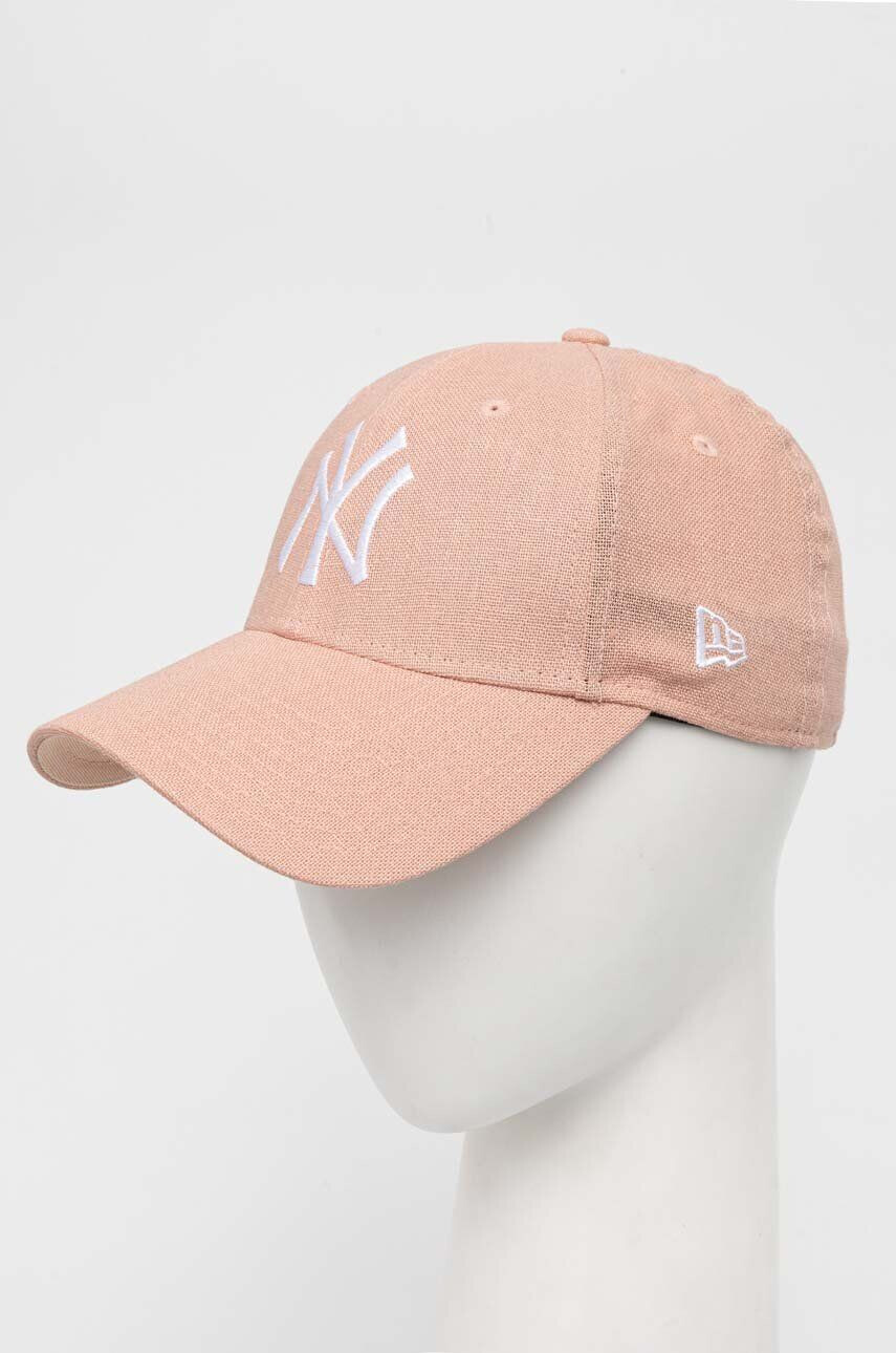 New Era șapcă de baseball din amestec de in culoarea roz cu imprimeu NEW YORK YANKEES - Pled.ro