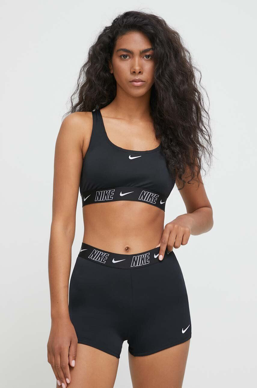 Nike sutien de baie Logo Tape culoarea negru cupa usor rigidizata - Pled.ro