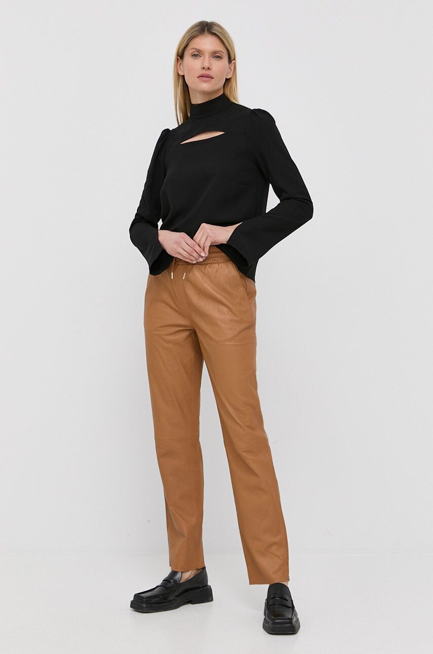 Notes du Nord pantaloni de piele femei culoarea galben drept high waist - Pled.ro