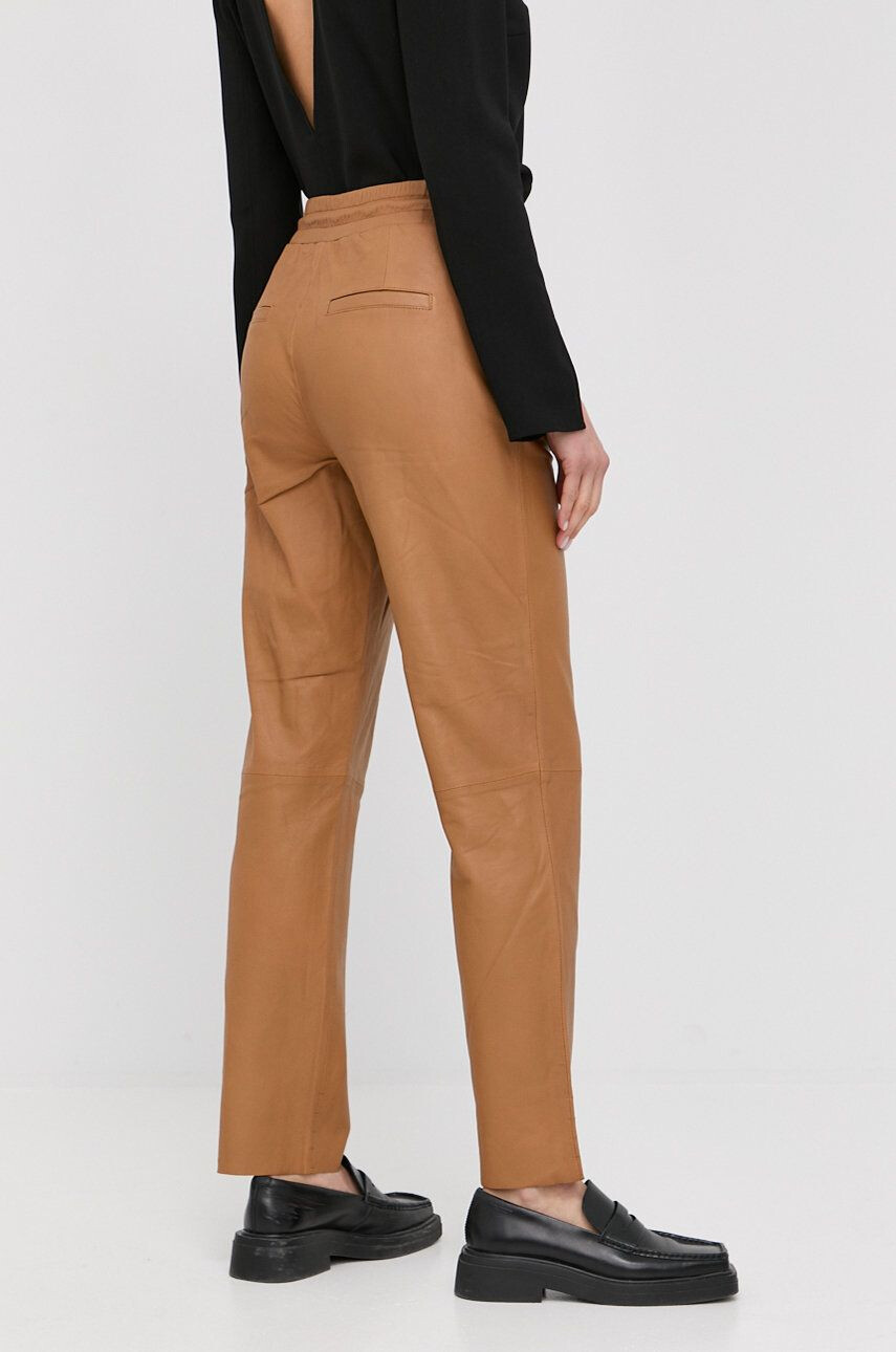 Notes du Nord pantaloni de piele femei culoarea galben drept high waist - Pled.ro