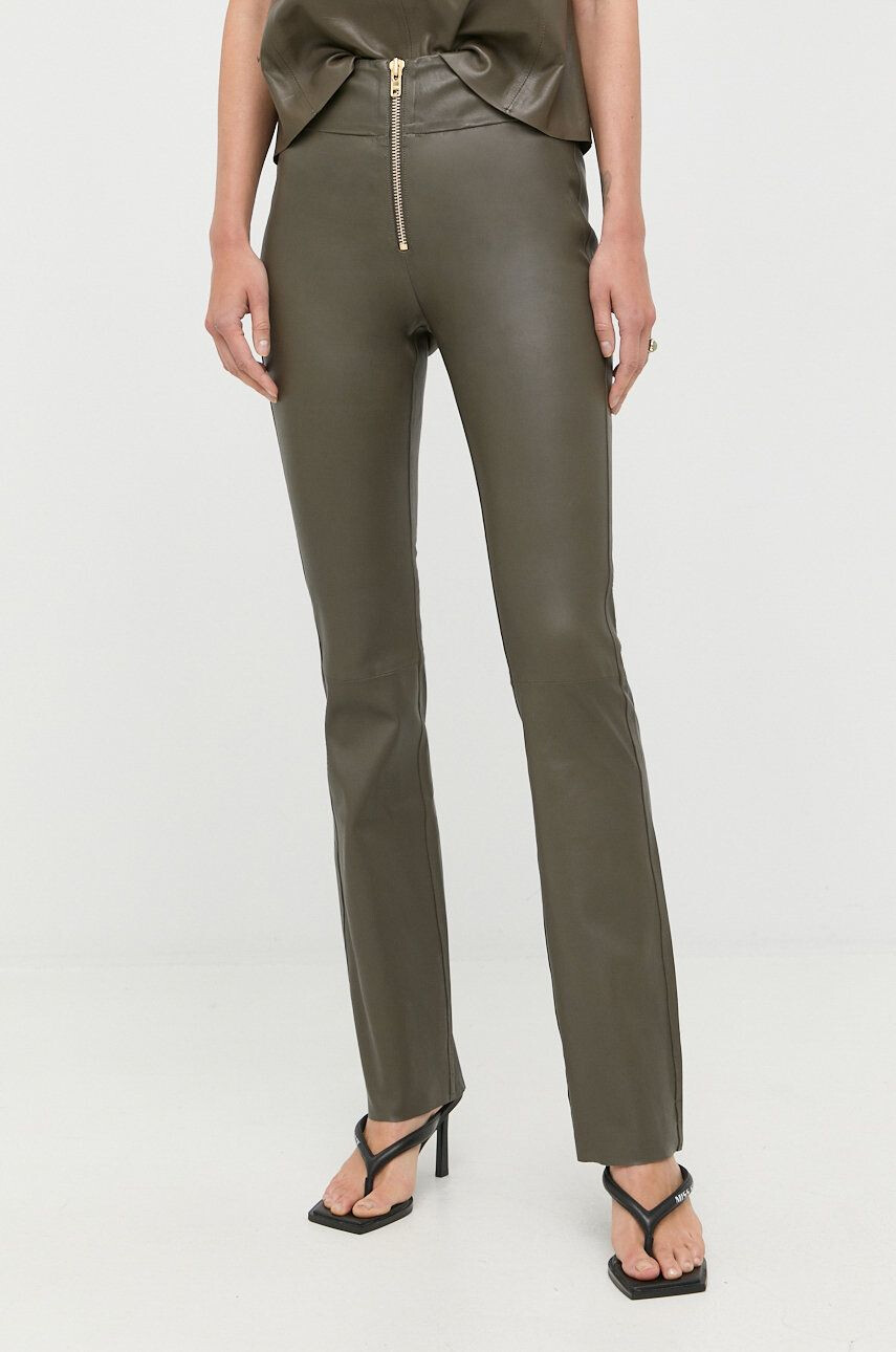 Notes du Nord pantaloni de piele femei culoarea verde evazati high waist - Pled.ro