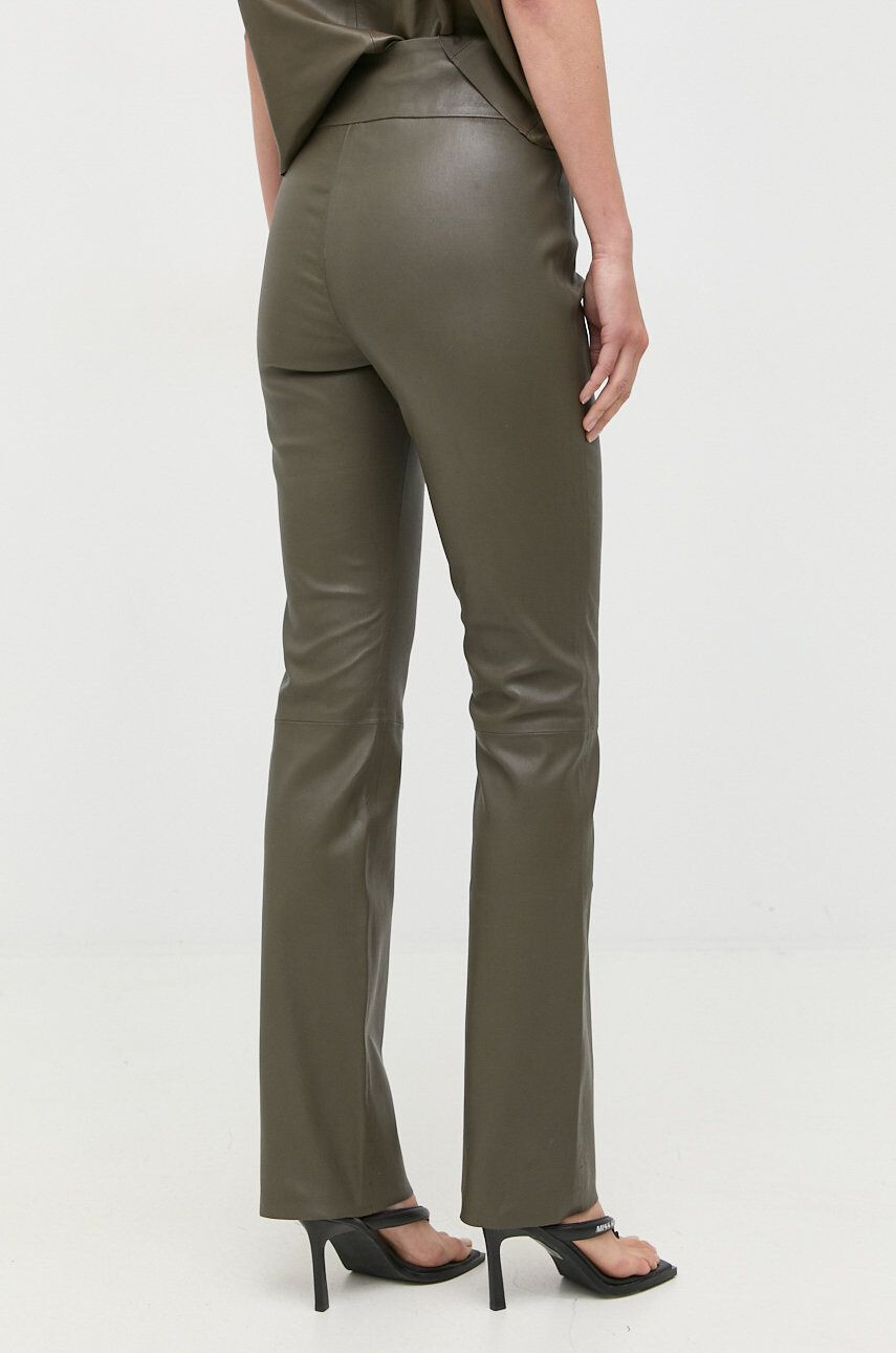 Notes du Nord pantaloni de piele femei culoarea verde evazati high waist - Pled.ro