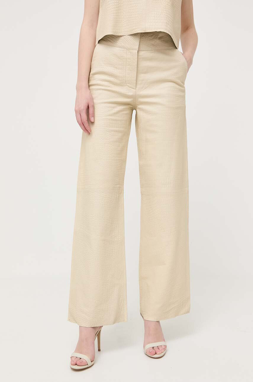 Notes du Nord pantaloni de piele femei culoarea bej drept high waist - Pled.ro