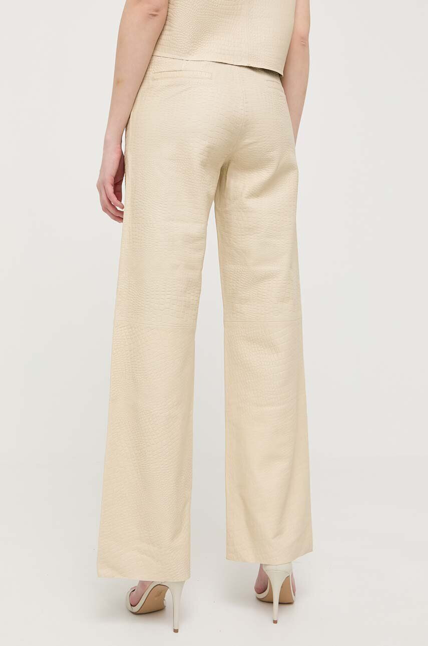 Notes du Nord pantaloni de piele femei culoarea bej drept high waist - Pled.ro