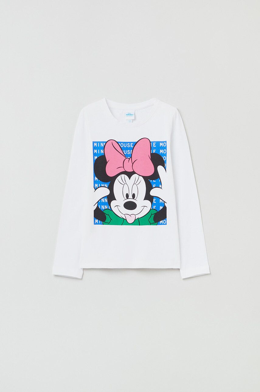 OVS longsleeve din bumbac pentru copii X Disney culoarea alb cu imprimeu - Pled.ro