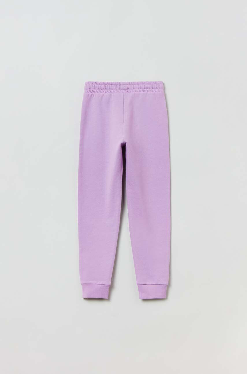 OVS pantaloni de trening din bumbac pentru copii culoarea violet cu imprimeu - Pled.ro