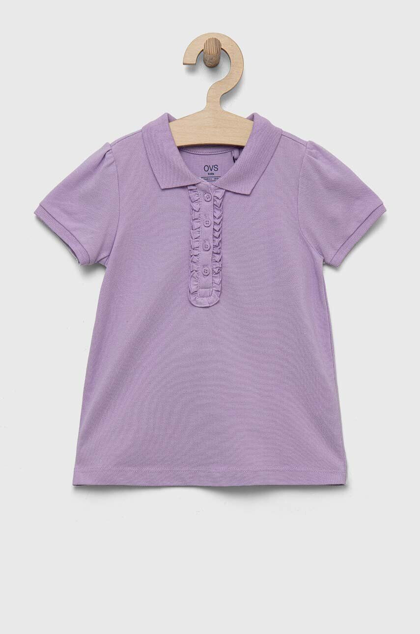 OVS tricou de bumbac pentru copii culoarea violet cu guler - Pled.ro