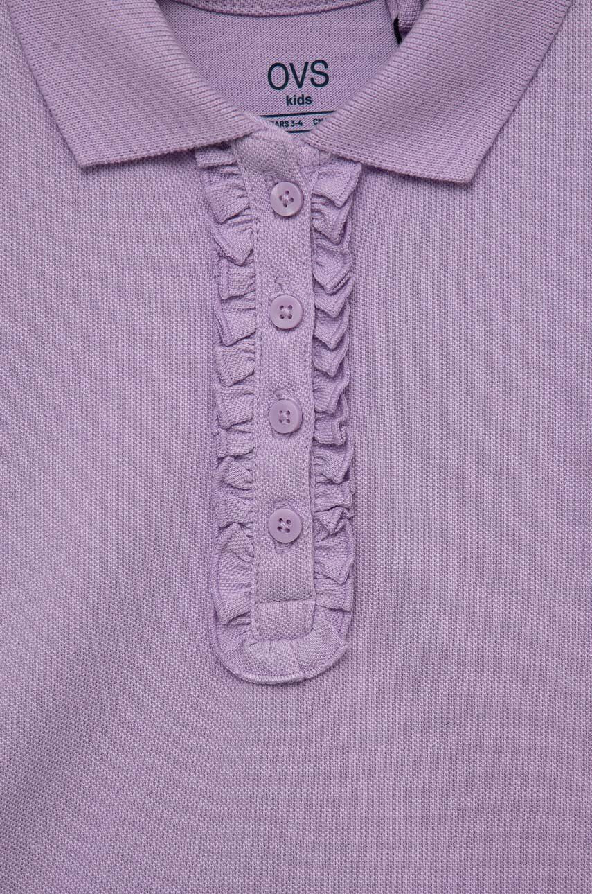 OVS tricou de bumbac pentru copii culoarea violet cu guler - Pled.ro