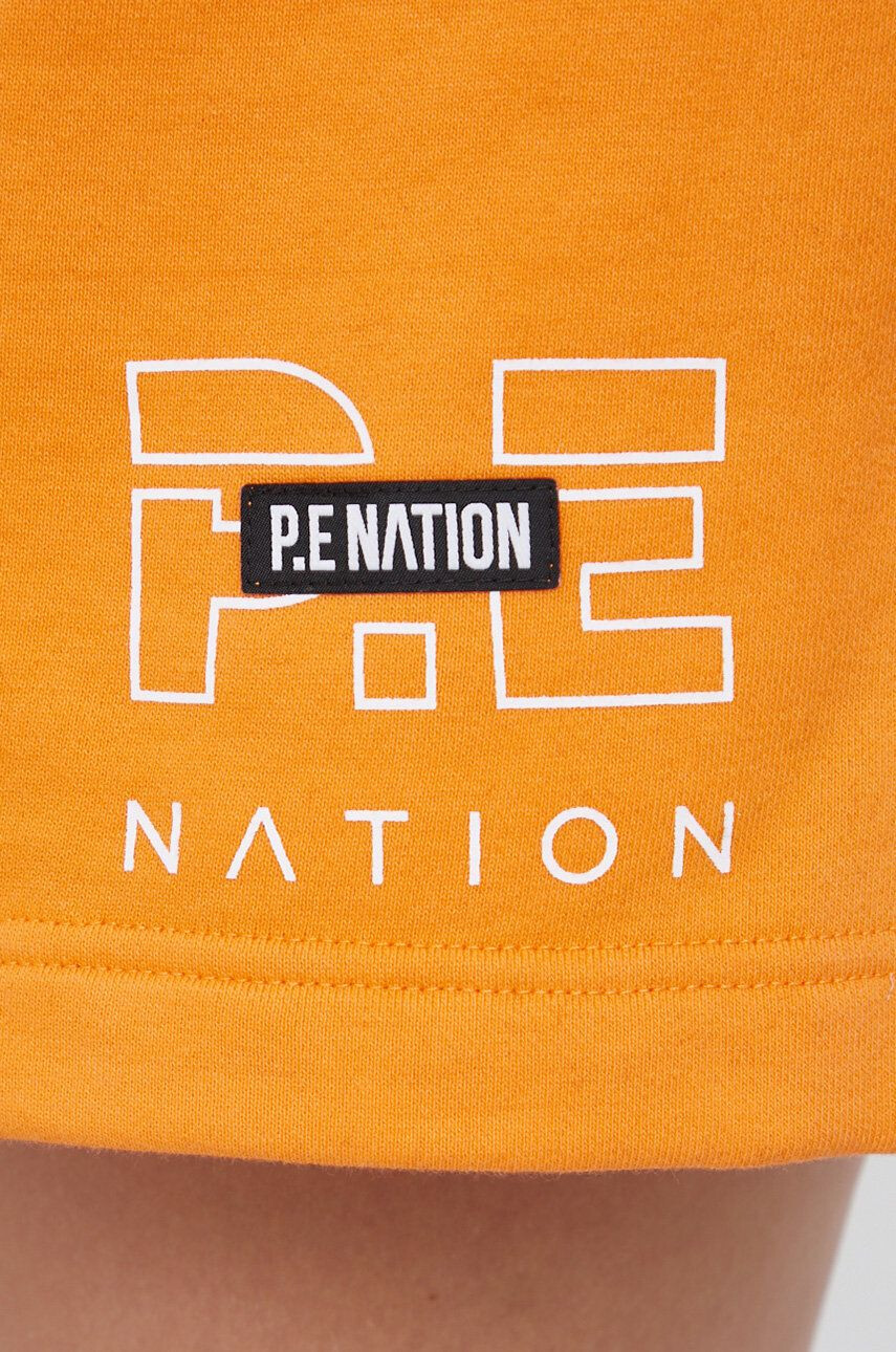 P.E Nation Pantaloni scurți din bumbac femei culoarea portocaliu material neted high waist - Pled.ro