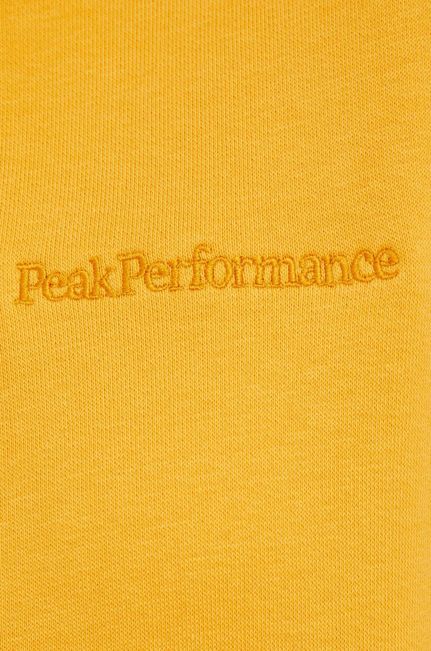 Peak Performance bluza femei culoarea galben cu glugă neted - Pled.ro