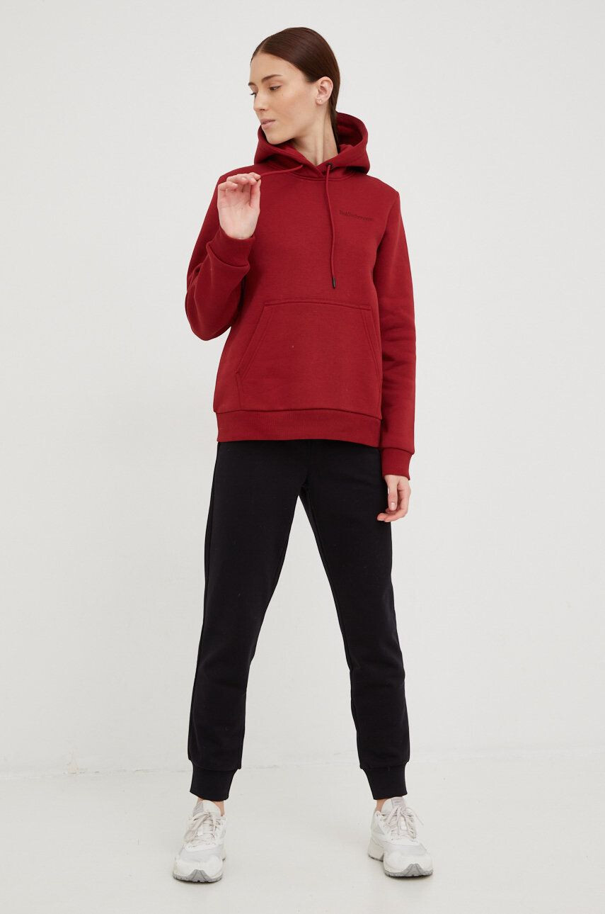 Peak Performance bluza femei culoarea bordo cu glugă neted - Pled.ro