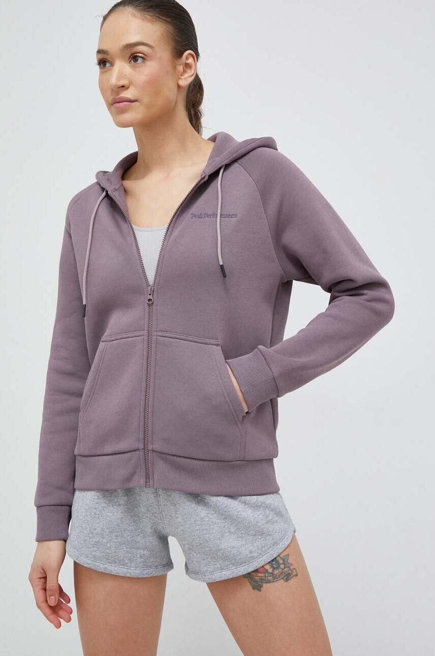 Peak Performance bluza femei culoarea violet cu glugă neted - Pled.ro