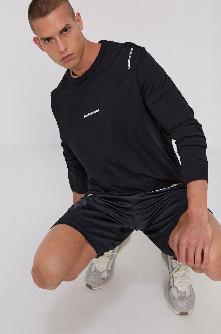 Peak Performance Longsleeve din bumbac culoarea negru cu imprimeu - Pled.ro