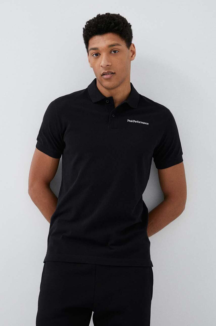 Peak Performance polo de bumbac culoarea negru cu imprimeu - Pled.ro