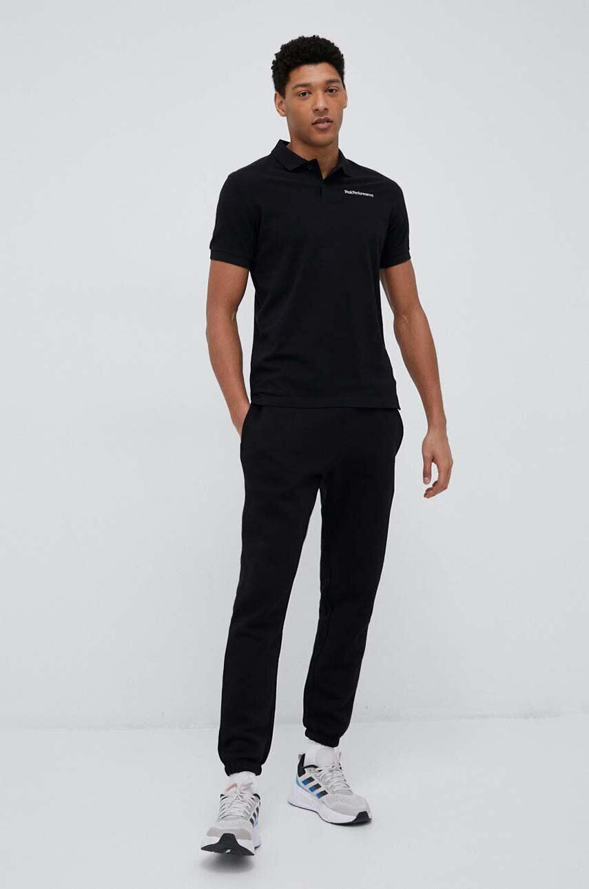 Peak Performance polo de bumbac culoarea negru cu imprimeu - Pled.ro