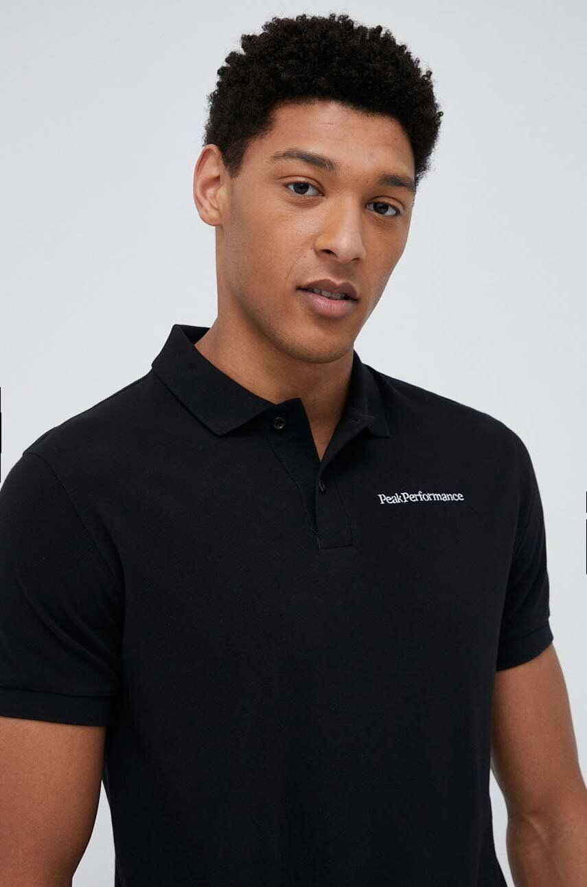 Peak Performance polo de bumbac culoarea negru cu imprimeu - Pled.ro