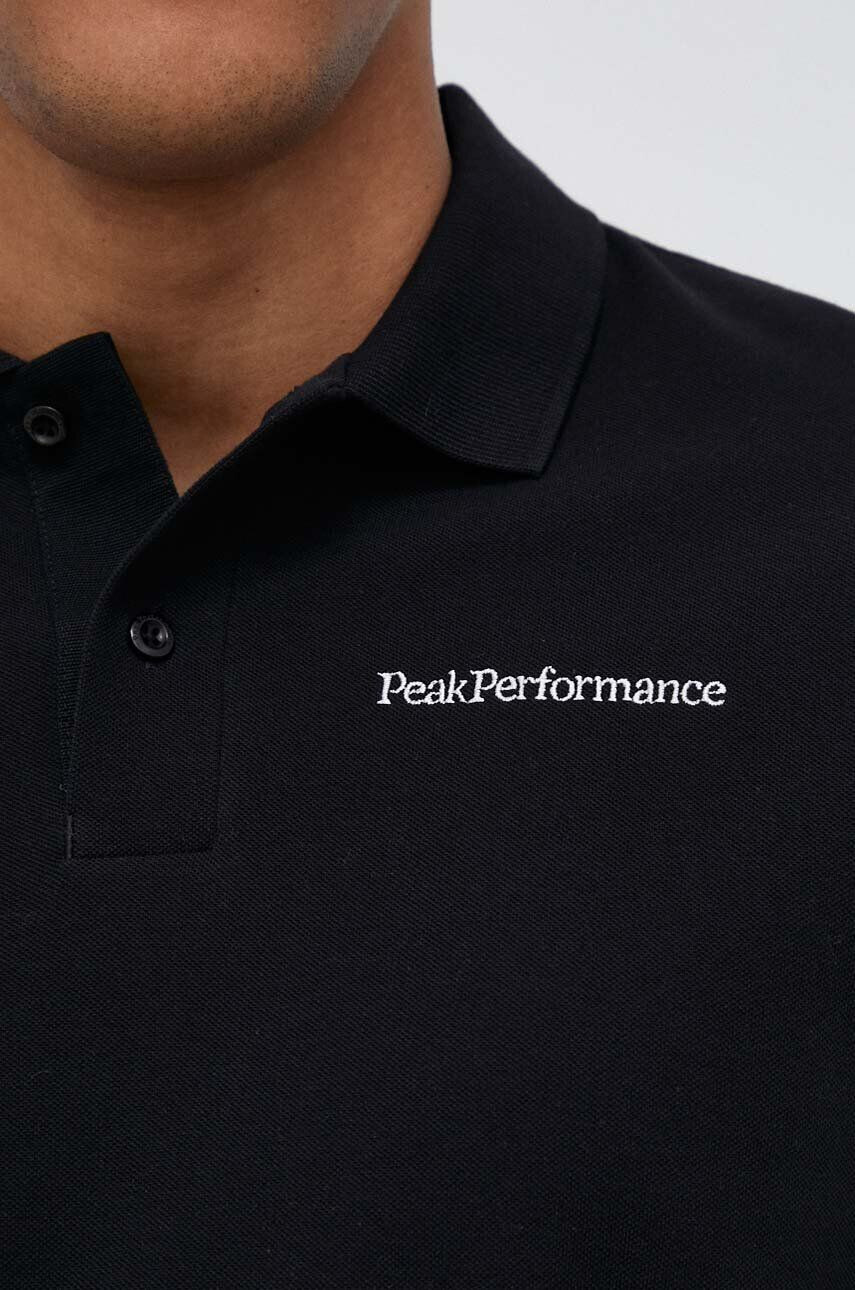 Peak Performance polo de bumbac culoarea negru cu imprimeu - Pled.ro