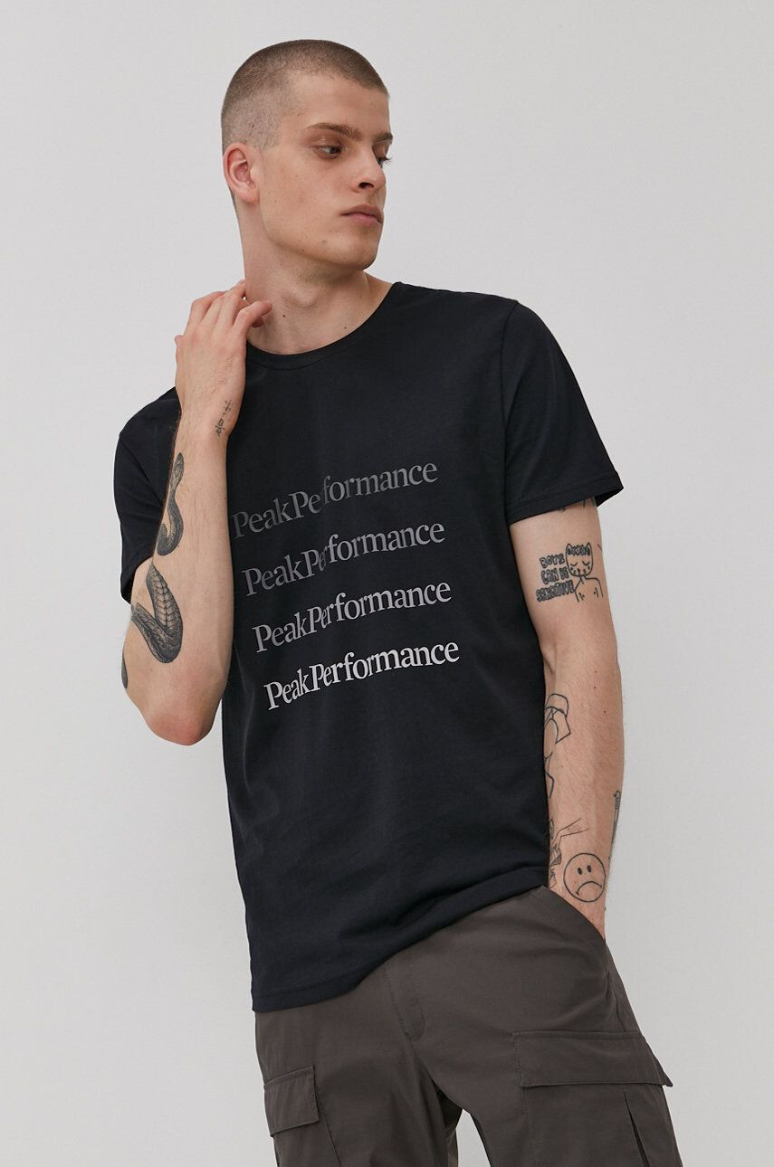 Peak Performance Tricou bărbați culoarea negru cu imprimeu - Pled.ro