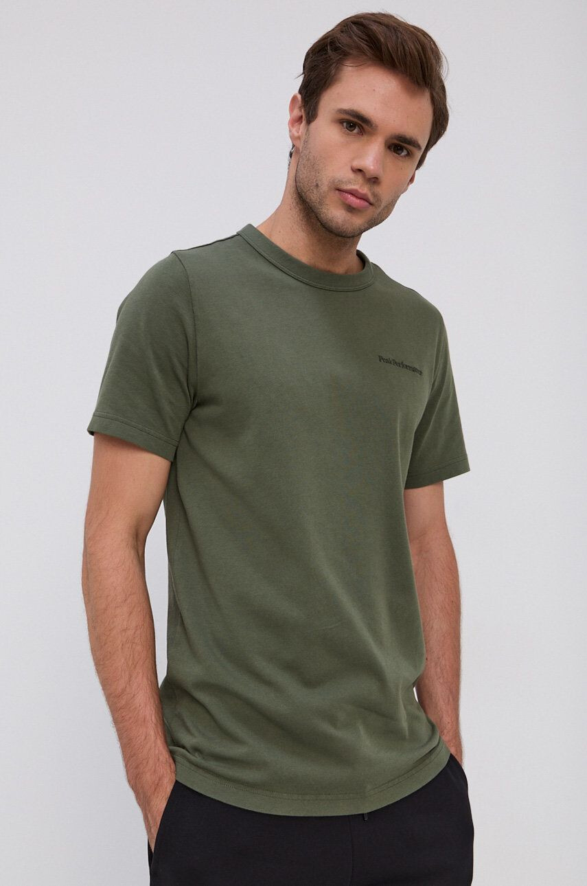 Peak Performance Tricou din bumbac culoarea verde material neted - Pled.ro