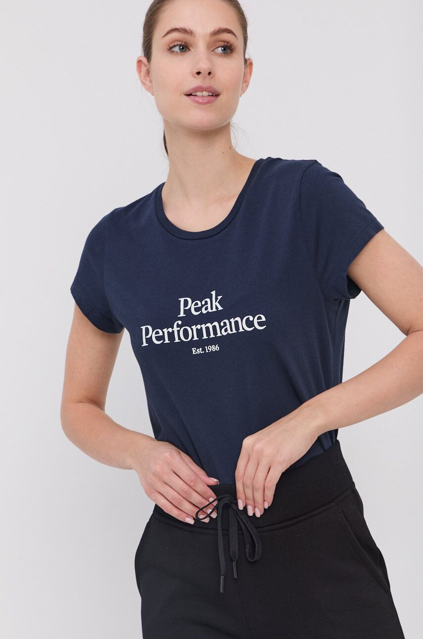 Peak Performance Tricou din bumbac culoarea albastru marin - Pled.ro