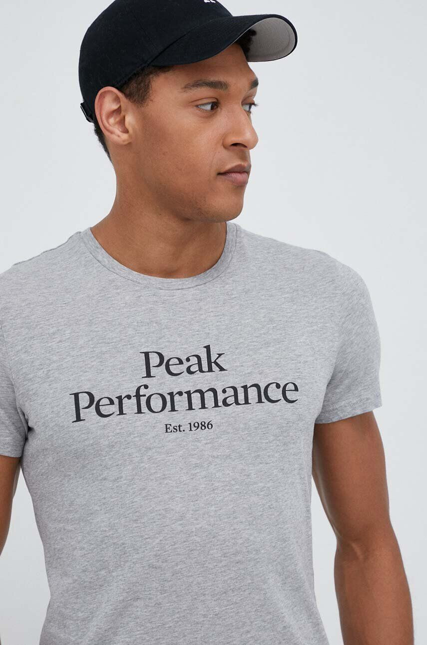 Peak Performance tricou din bumbac culoarea gri cu imprimeu - Pled.ro