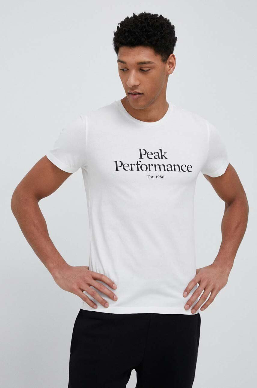 Peak Performance tricou din bumbac culoarea alb cu imprimeu - Pled.ro