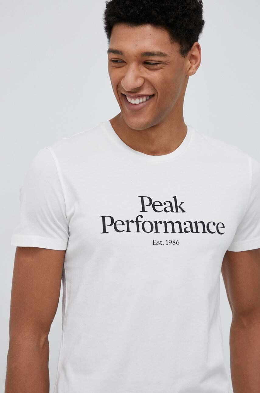 Peak Performance tricou din bumbac culoarea alb cu imprimeu - Pled.ro