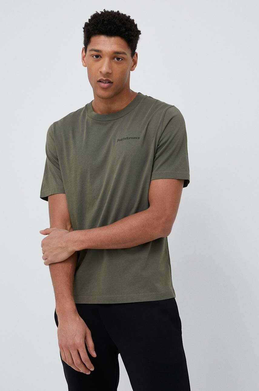 Peak Performance tricou din bumbac culoarea verde neted - Pled.ro