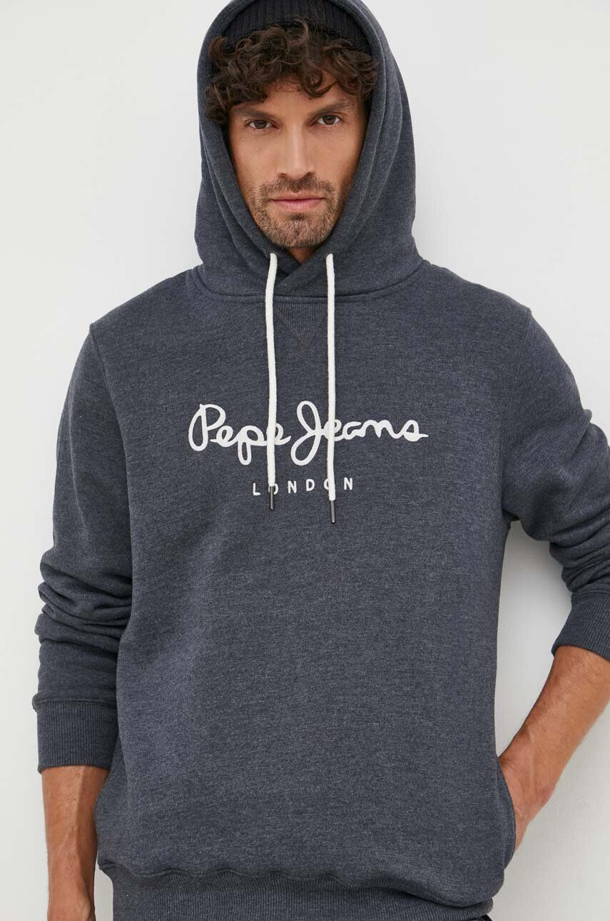 Pepe Jeans bluza barbati culoarea gri cu glugă cu imprimeu - Pled.ro