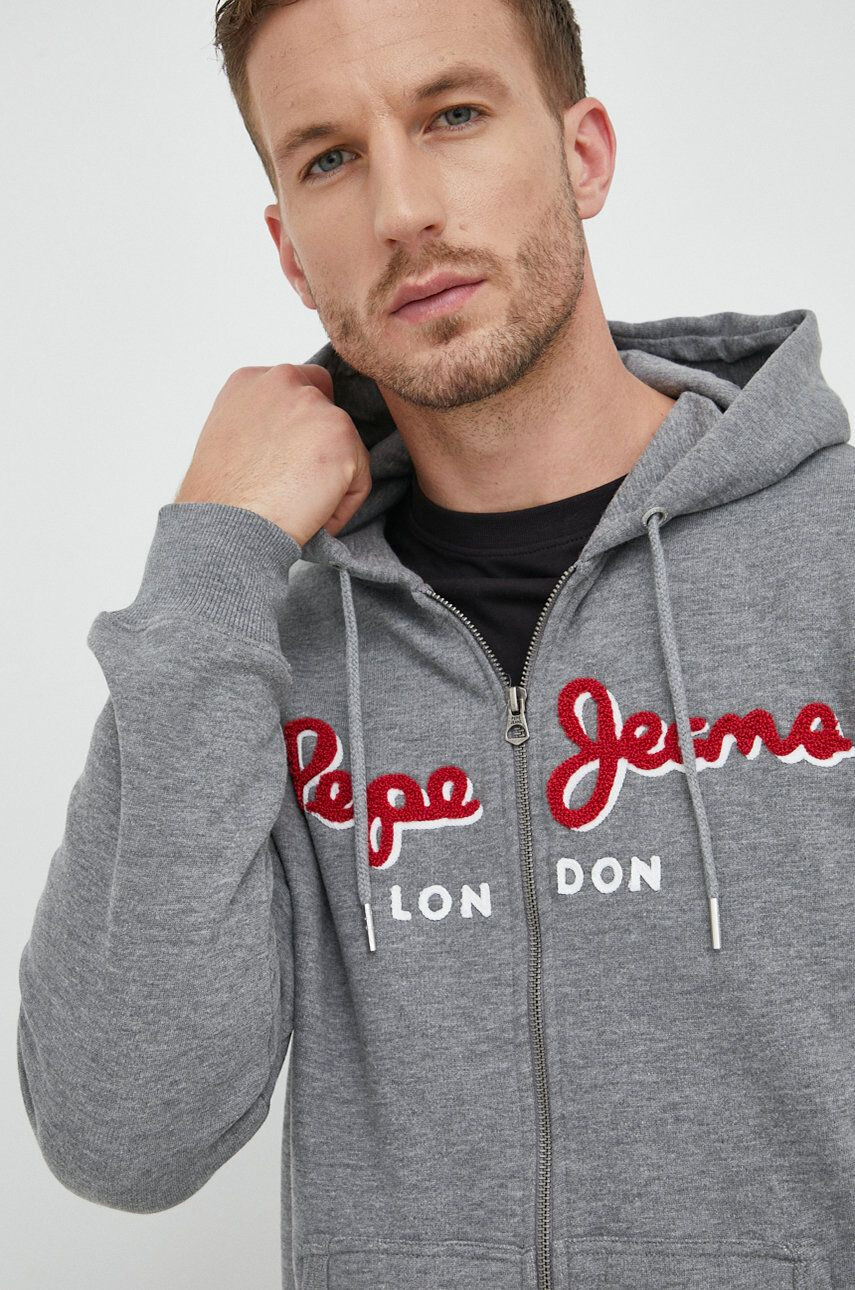 Pepe Jeans bluza barbati culoarea gri cu glugă cu imprimeu - Pled.ro