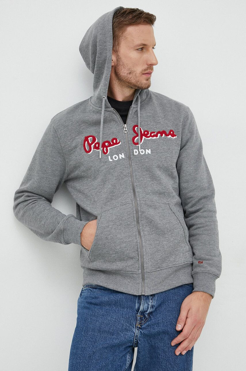 Pepe Jeans bluza barbati culoarea gri cu glugă cu imprimeu - Pled.ro