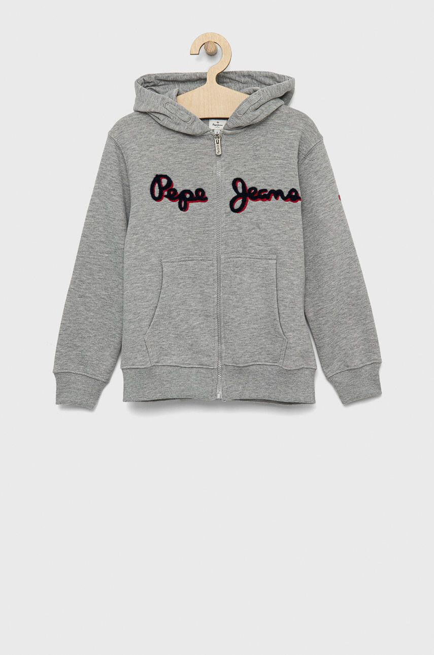 Pepe Jeans bluza copii Lamonty culoarea gri cu glugă melanj - Pled.ro