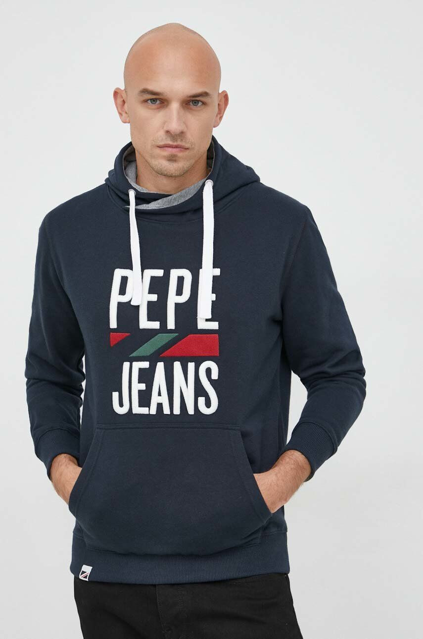 Pepe Jeans bluza Perrin barbati culoarea albastru marin cu glugă cu imprimeu - Pled.ro