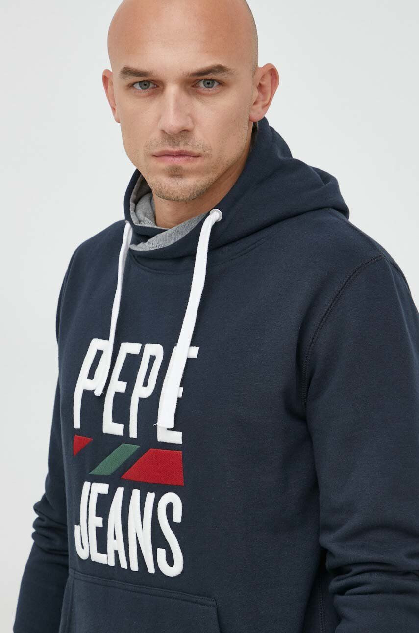 Pepe Jeans bluza Perrin barbati culoarea albastru marin cu glugă cu imprimeu - Pled.ro