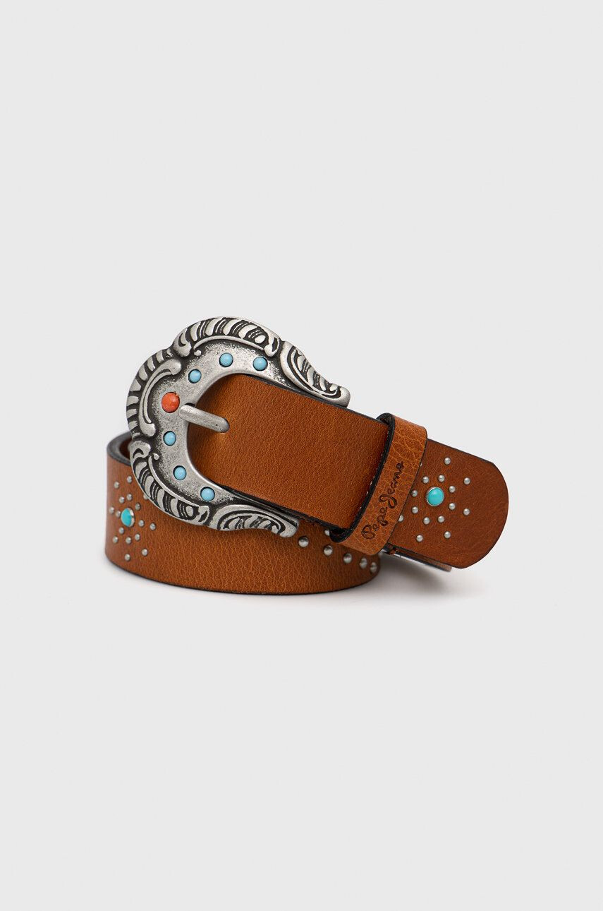 Pepe Jeans curea de piele Lori Belt femei culoarea maro - Pled.ro