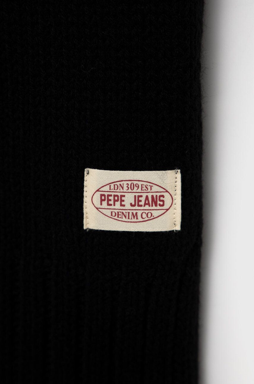 Pepe Jeans Eșarfă din amestec de lână culoarea negru material neted - Pled.ro