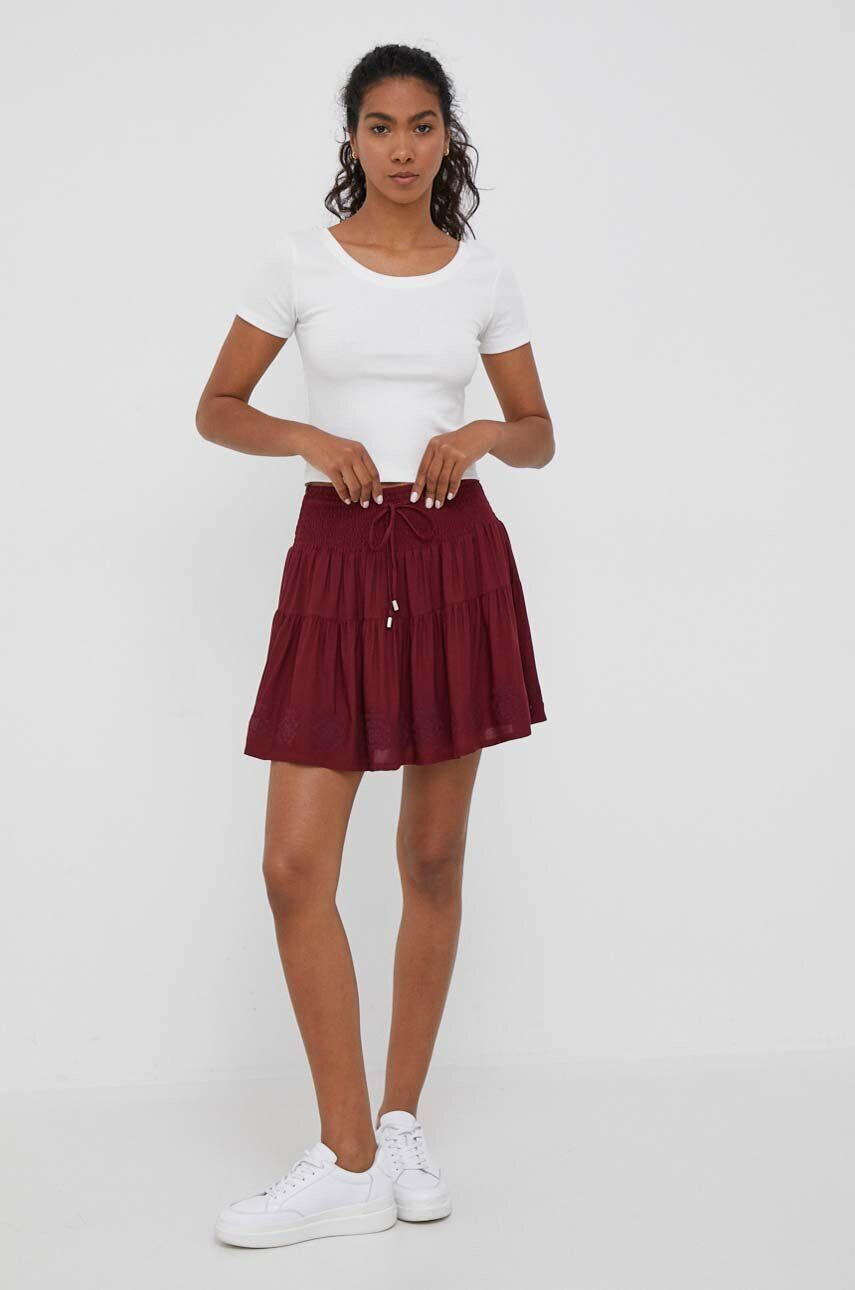 Pepe Jeans fusta culoarea bordo mini evazati - Pled.ro