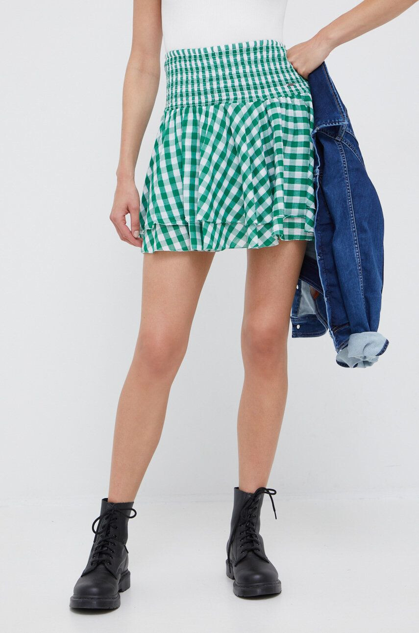 Pepe Jeans fusta din bumbac culoarea verde mini evazati - Pled.ro